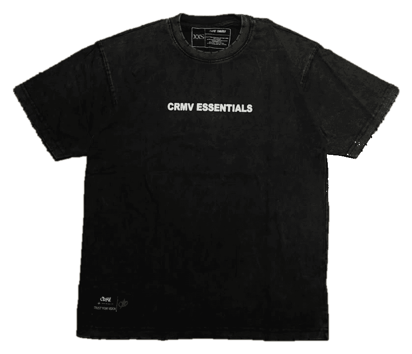CRMV Essentials Tee — front, CRMV ESSENTIALS print